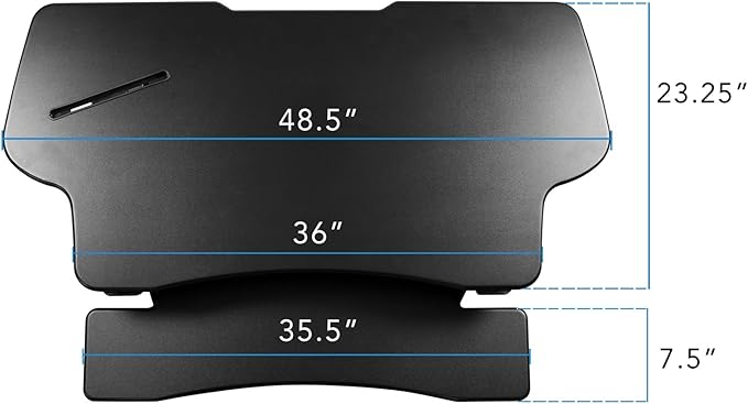 Mount-It! 48.5" Electric Standing Desk Converter for Dual Monitors, Motorized Sit Stand Electric Desk Riser with USB Port & Device Slot, Keyboard Tray, Adjustable Height Ergonomic Workstation, Black