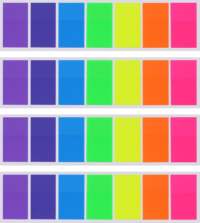 Pangda 560 Sheets Sticky Index Tabs Transparent Sticky Page Markers Flags Index Tabs Notes Tab Stickers Writable Labels Text Highlighter Strips, 20 x 45 mm, 4 Sets, 7 Colors