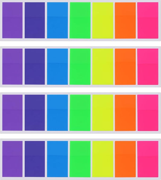 Pangda 560 Sheets Sticky Index Tabs Transparent Sticky Page Markers Flags Index Tabs Notes Tab Stickers Writable Labels Text Highlighter Strips, 20 x 45 mm, 4 Sets, 7 Colors