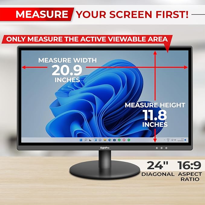 24 Inch 16:9 Computer Privacy Screen Filter for Monitor - Privacy Shield and Anti-Glare Protector