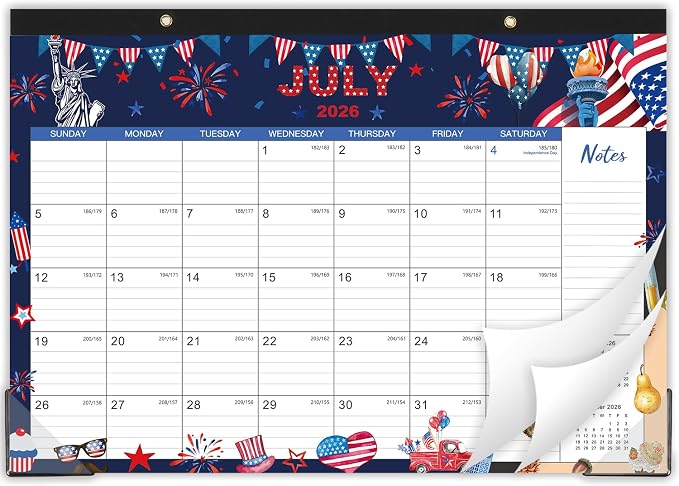 2026-2027 Desk Calendar - Jul. 2026 - Dec. 2027, 12" x 17", 18 Months Calendar Pad with Corner Protectors, Cutting Line, Hanging Hole, Large Office Desktop Calendar - 18 Different Themes
