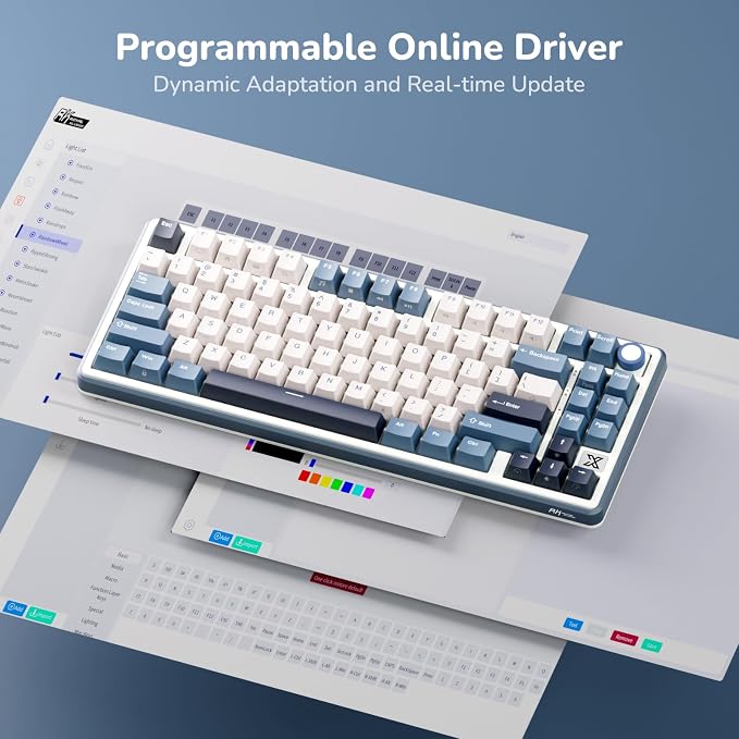 RK ROYAL KLUDGE X87 Gasket Mechanical Keyboard, 75% Wireless Gaming Keyboard with Touchable X-Plate & Volume Knob, Bluetooth/2.4GHz/Wired, Hot Swappable RGB Backlit (Blue, Tactile Beige Switch)