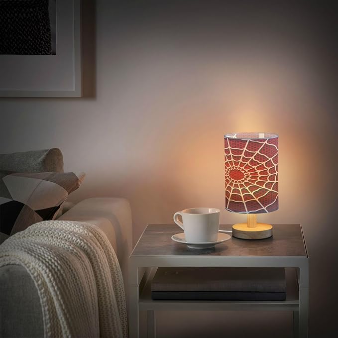 White Spider Web Red Dot Table Lamp for Bedroom Bedside Lamp Desk Lamps Cylinder Nightstand Lamp for Living Room Office Decor