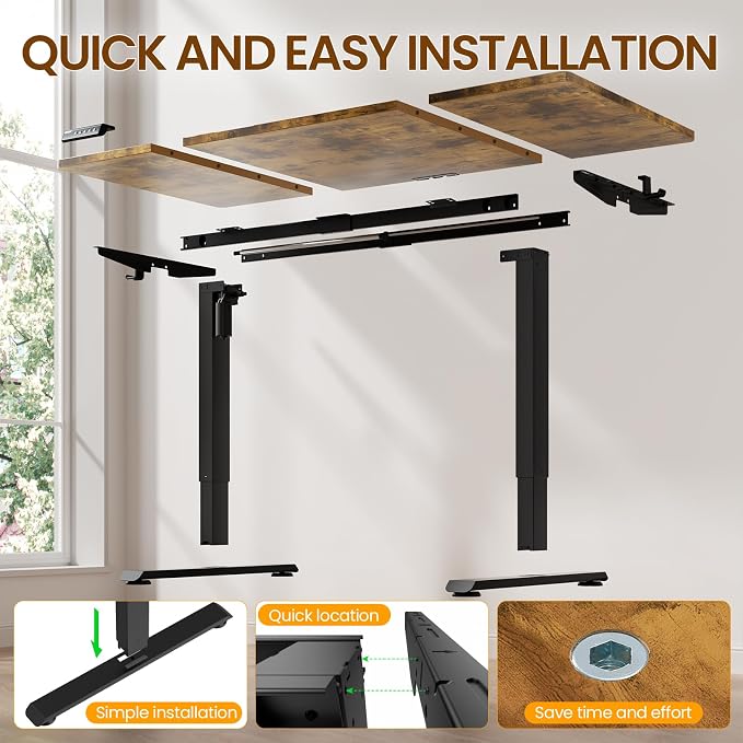 Veken 63" x 28" Super Large Standing Desk, Height Adjustable Electric Computer Desk, Sit to Stand Up, Modern Workstation for Home Office, Walking Pad, Writing, Gaming Bedroom Study, Brown