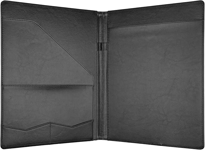 Professional Padfolio Portfolio Binder, Faux Leather Interview Resume Folder, Letter Size A4 Legal Writing Pad Holder, Document Organizer for Business School Office Conference (Black)