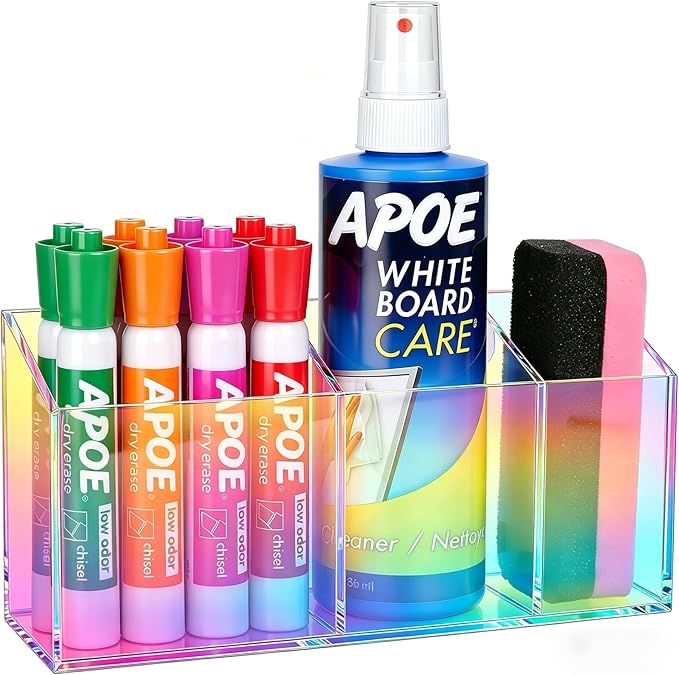 Magnetic Dry Erase Marker Holder for Whiteboard, Anti-slip Magnet Pen Holder for Fridge Refrigeator, Acrylic Pencil Holder for Classroom Teacher, Office Accessories, LockerOrganizer(Colorful)
