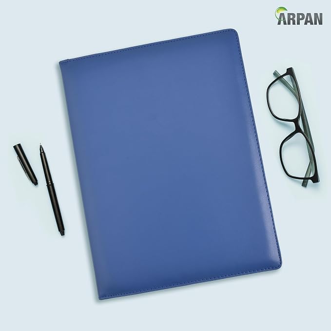 Arpan A4 Certificate Presentation Folder, Faux Leather Document Organizer, Professional Portfolio Book, Conference Display Binder (Blue, 24 Pockets 48 Sides)