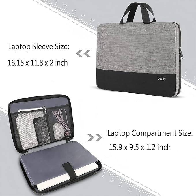 Ytonet Laptop Sleeve Case 16 Inch,TAS Laptop Cover with Handle，Grey | Slim Water Resistant Protective Computer Carrying Case Compatible with MacBook Pro HP Dell Lenovo Asus Notebooks