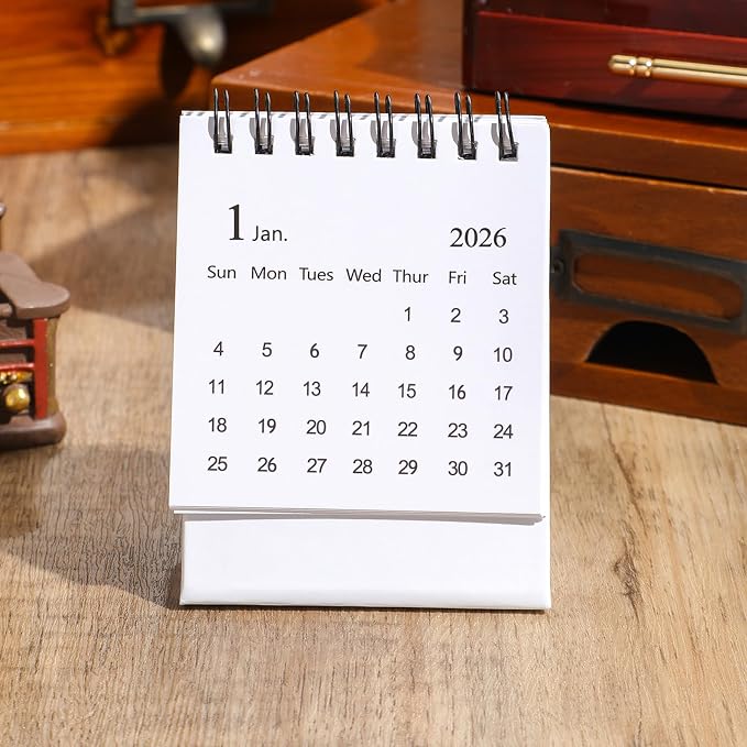 Mini Desk Calendar 2026-2027 - January 2026 until June 2027 Small Desktop Calendar Mini Daily Schedule 250gsm Thick Paper Twin-Wire Binding with Stickers for Home Office School (Mini white)