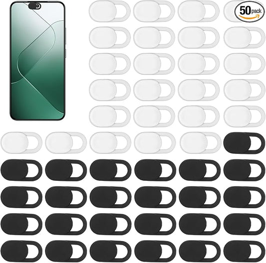 50 Pcs Webcam Cover, Black Practical Laptop Camera Cover Small Portable Phone Camera Covers for Compute Cell Phone PC Accessories to Protect Your Privacy and Security(Black, White)