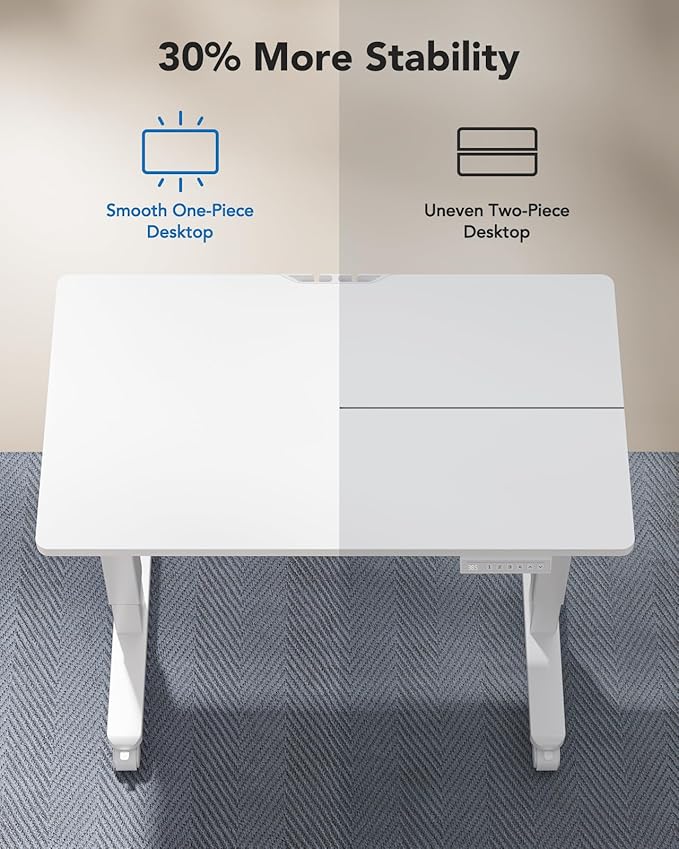 HUANUO Electric Small Standing Desk, 35" x 24" Whole Piece Desktop, Adjustable Height Computer Desk, 4 Height Memory Settings, Sit Stand Up Desk for Home Office, White