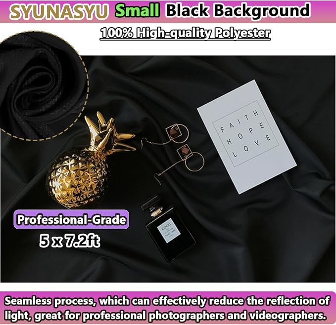 5x7.2ft Black Background for Photography, Premium Black Wall Backdrop Curtains Polyester Birthday Party Decoracion Back Drop Content Creator Background Screen for Studio Video Photo Booth Photoshoot