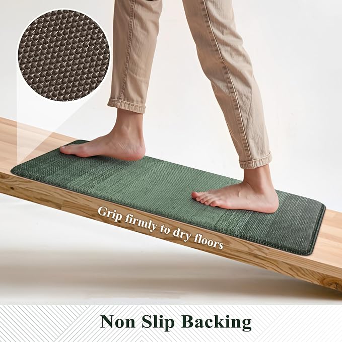 KIMODE Anti Fatigue Kitchen Mats for Floor,Farmhouse Kitchen Rugs Sets of 2 | Green Spring Kitchen Decor,Paded Kitchen Floor Mats,Memory Foam Standing Mat for Laundry Office Desk Dorm RV 17"x47"+17"x29"