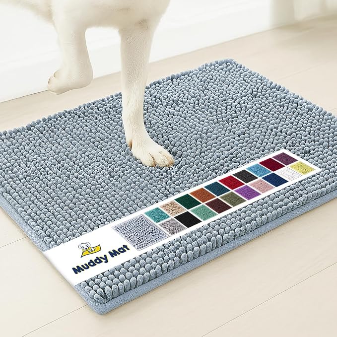 Muddy Mat® | Super Absorbent Door Mat Indoor, Microfiber Quick Dry Chenille Entryway Rug, Non-Slip Front Door Mat, Indoor Mats for Entryway, Machine Washable Pet Rug, Baby Blue 16"x24"