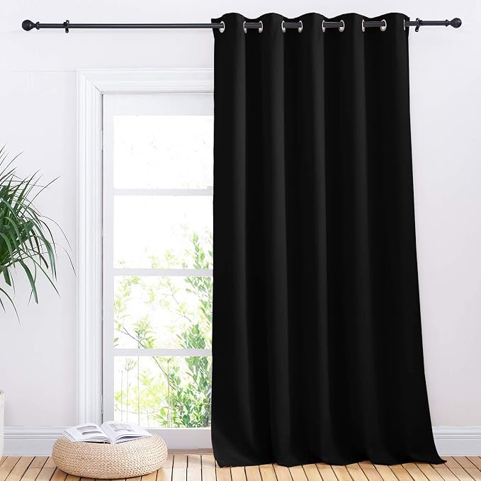 NICETOWN Blackout Curtain for Sliding Door, Patio Door Curtains, Thermal Insulated Wide Drapes/Draperies for Bedroom (Black, 70 by 95 inches,)