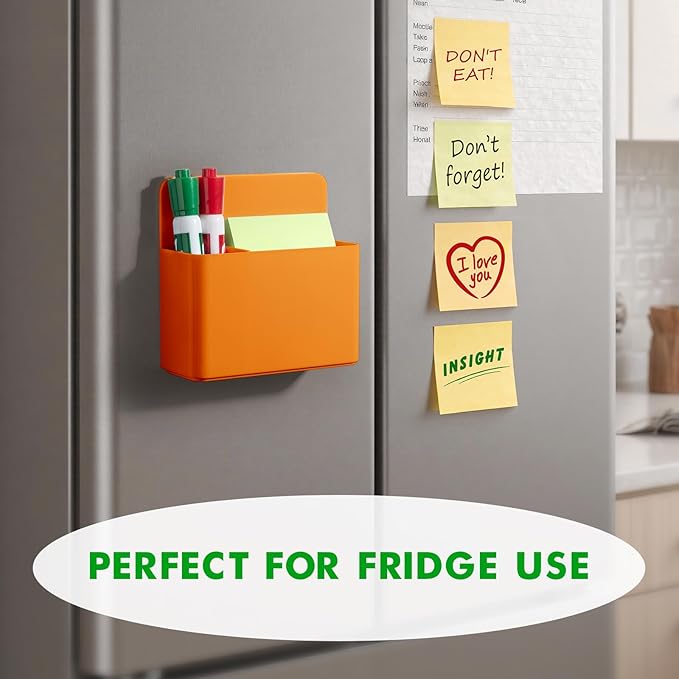 2 Pcs Magnetic Dry Erase Marker Holder for Whiteboard, Plastic Magnetic Pen Holder for Refrigerator Fridge, Magnet Pencil Cup for School Classroom, Locker Accessories,Pen Cup Organizer-Orange