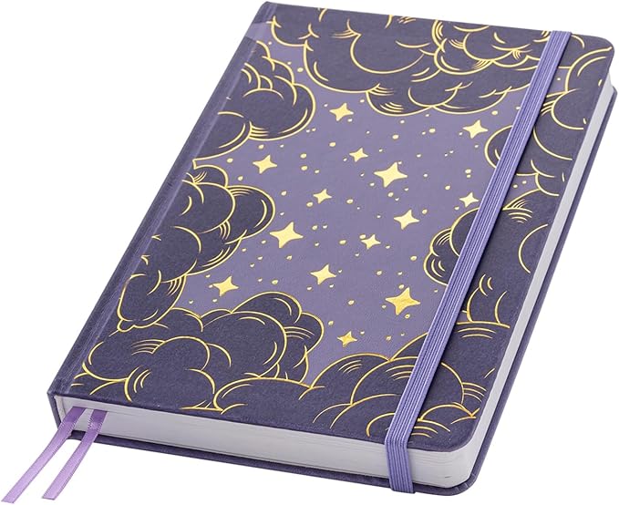 Dot Grid Journal with 160GSM Thick Paper, 192 Pages, A5 Dotted Notebook for Work, School, Travel | 180° Lay Flat, Foil Stamped Cover, Elastic Band, 2 Bookmarks & Inner Pocket (Dark Purple)