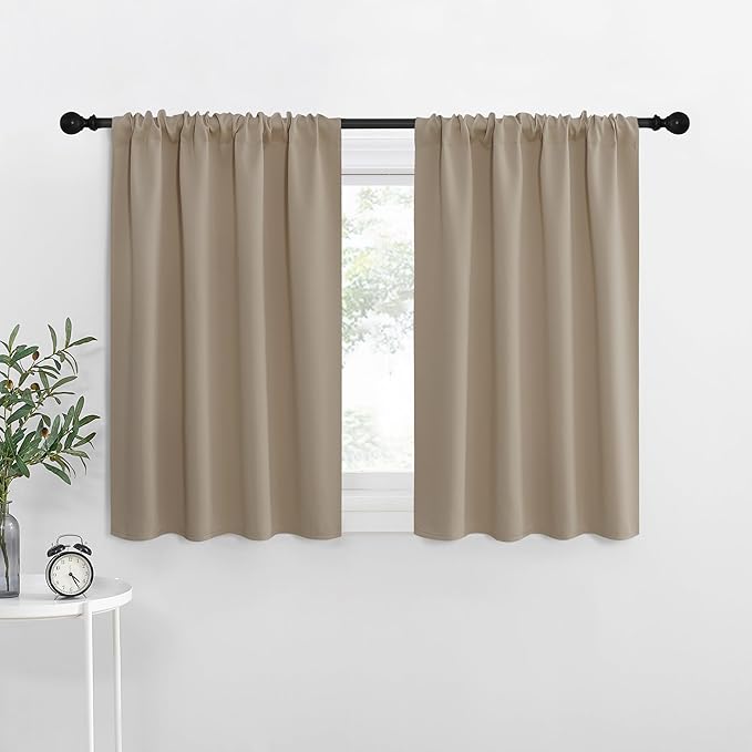 NICETOWN 2 Panels Blackout Curtains, Rod Pocket Thermal Insulated Drapes for Kitchen, Heavy Duty Small Window Treatment for Dorm Room, Studio Apartment, Basement (Soft Taupe, W42 x L30)