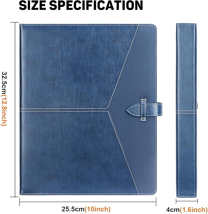 Toplive Padfolio 3 Ring Binder Organizer Business Portfolio Folder for Women, A4/ Letter Size PU Leather Portfolio Padfolio for Interview Conference Presentation, Blue