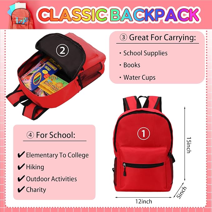 Gilprop 86 Pcs School Supplies Kit with Backpack Back to School Supplies Bag Set Elementary Essential Bundle Bulk for Student Classroom(Red)