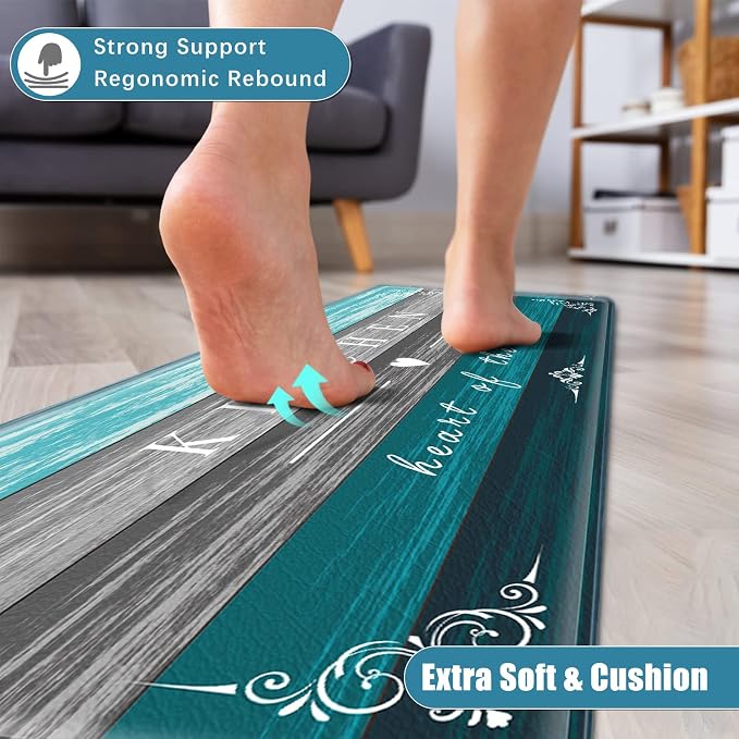 Sofort Kitchen Mats Cushioned Anti Fatigue, Non Slip Kitchen Mats for Floor | Farmhouse Kitchen Rugs, Waterproof, Comfort, Teal, Memory Foam, Turquoise, For Office, Sink, Laundry, 17"x 29"+ 17"x 47"