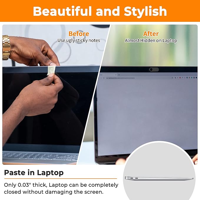 Laptop Camera Cover Slide Cute, Ultra Thin Webcam Cover for iPhone iPad MacBook Pro Computer iMac Cell Phone PC Accessories, Camera Blocker Slider, Great for Privacy (6*Big Black)