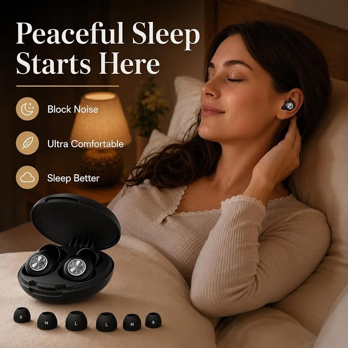 Ear Plugs for Sleeping 45DB Noise Cancelling: Ultra-Comfy Reusable Noise-Reducing Earplugs for Sleeping & Travel & Work Hearing Protection Earbuds with 8 Tips(XS,S, M, L Size) (Obsidian)