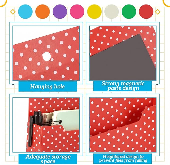 Gilprop 8 Pack Magnetic File Holder, 10"x13"x1.2" Magnetic Wall File Folders for Whiteboard, Hanging Classroom Organizer Storage, Refrigerator Magazine Holder for Mail Letters Paper Desk Office