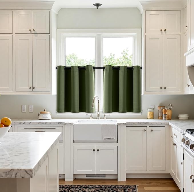 MIULEE Blackout Curtains for Bedroom Living Room 2 Panels, Thermal Insulated Room Darkening Drapes Grommet Noise Reducing Light Blocking Window Treatments 36 Inches Long 40x36 Inch Olive Green