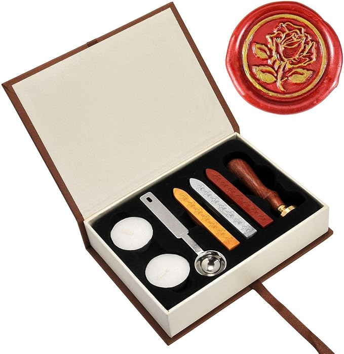 The Rose Wax Seal Stamp Set, Yoption Classic Vintage Seal Wax Stamp Set, Retro Seal Stamps Maker Gift Box Set (The Rose #3)
