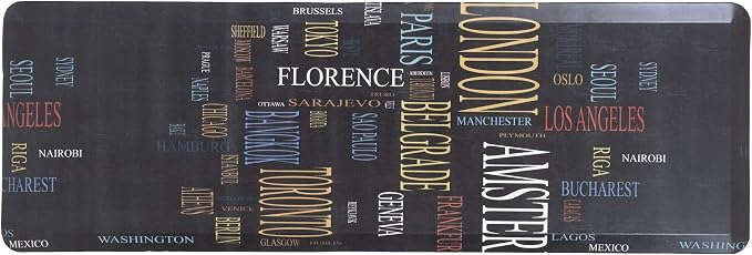 Mabel Home Anti Fatigue Floor Mat- 3 Size(20x32 & 20x39 & 24x70),16 Colors - Standing Desk Mat-Kitchen Floor Mat-Stain ResistantHome Non-Slip Bottom, Extra Soft (Typography, 24" x 70")