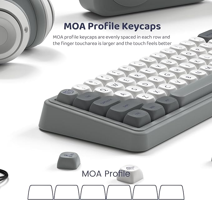 dagaladoo PBT Keyboard keycaps Japanese Style, White/Grey MOA Keycap Set Dye-Sublimation,Retro Custom Replacement Key caps for 100% 75% 65% 60% mx TKL US Layout Mechanical Keyboard