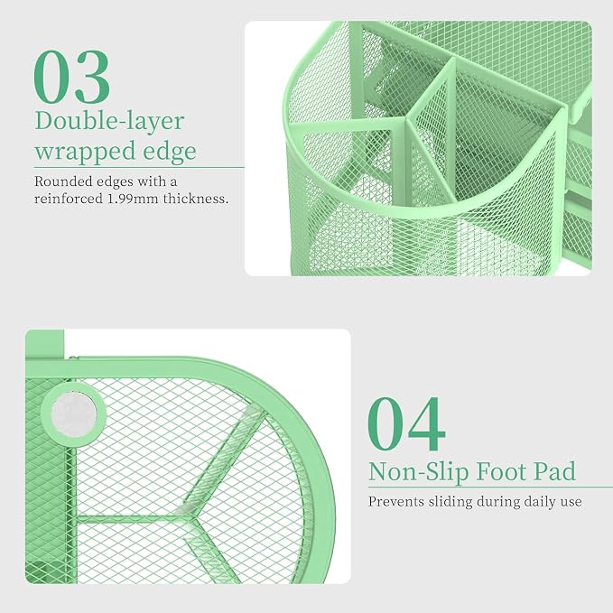 Mesh Desk Organizer, Desk Organizers and Accessories, Pen Holder with Drawers, Pencil Holder for Desk with 2 Drawer for Office Supplies, Mint Green