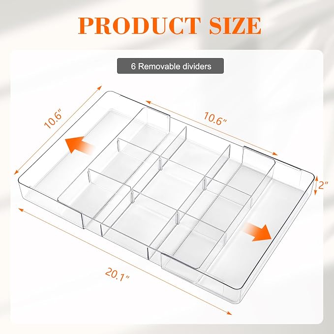 Briwooody 1 Pcs Large Expandable Acrylic Drawer Organizers, Grid Adjustable Drawer, Dividers Organizer for Desk, Makeup, Jewelry, Office, Kitchen Supplies (Clear,11 Compartments)