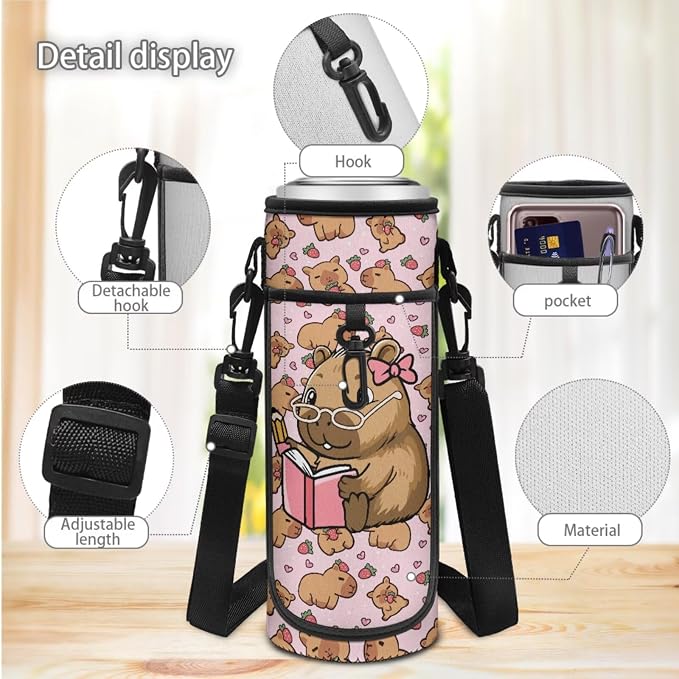 Doojoayie Strawberry Capybara 3rd Grade Backpack for Girls Casual Kawaii Girls Backpack with Lunch Box 17 inch Lightweight Bookbag with Heavy Duty Zippers for Daily School Needs Book Theme
