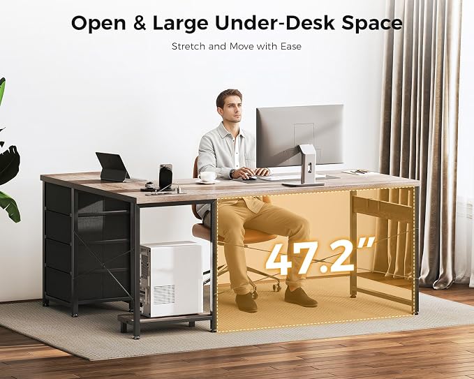 AODK 61" L Shaped Gaming Desk with 4 Drawers and Power Outlets, Grey | USB Ports, PC Tower Stand, Hooks, Reversible Corner Layout for Gaming Rooms, Bedrooms and Home Office
