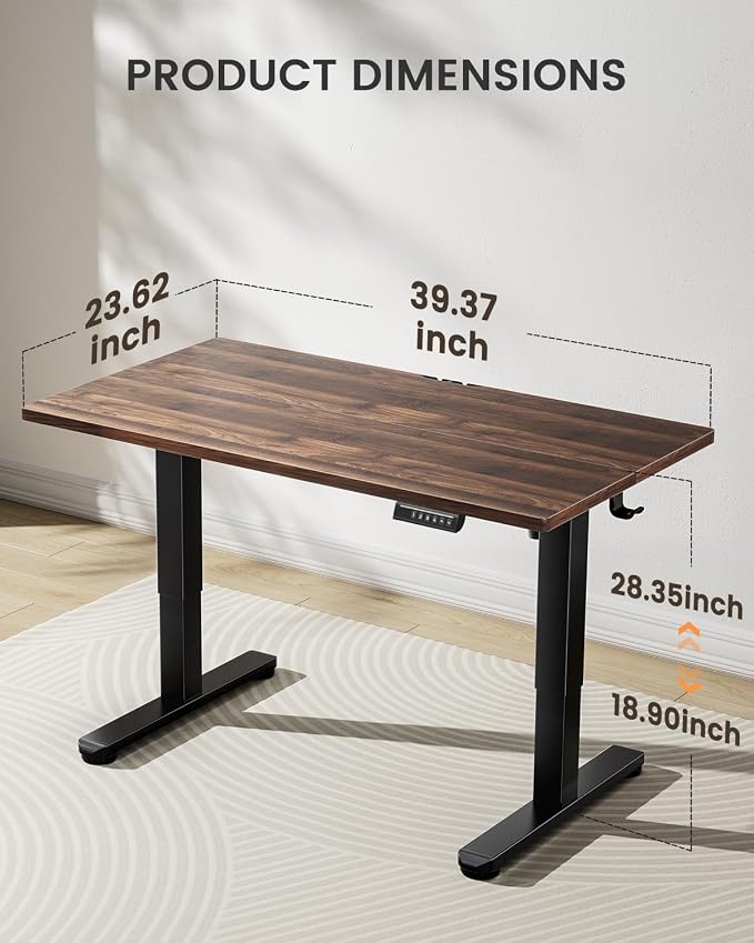 ErGear Low Height Adjustable Desk, Lifts 18.9-28.4 Inches, 40 X 24 Inches Electric Standing Desk for Kids, 4 Height Memory Settings & Storage Hooks, Home Office Computer Table & Study Desk, Walnut