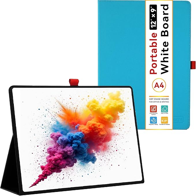 12"x9" Portable White Board with Foldable Stand, A4 Small Whiteboard, Ultra-Smooth Anti-Ghosting Surface, Easy Wipes Dry Erase Board for Office Home School, Includes Marker & Eraser (Blue)
