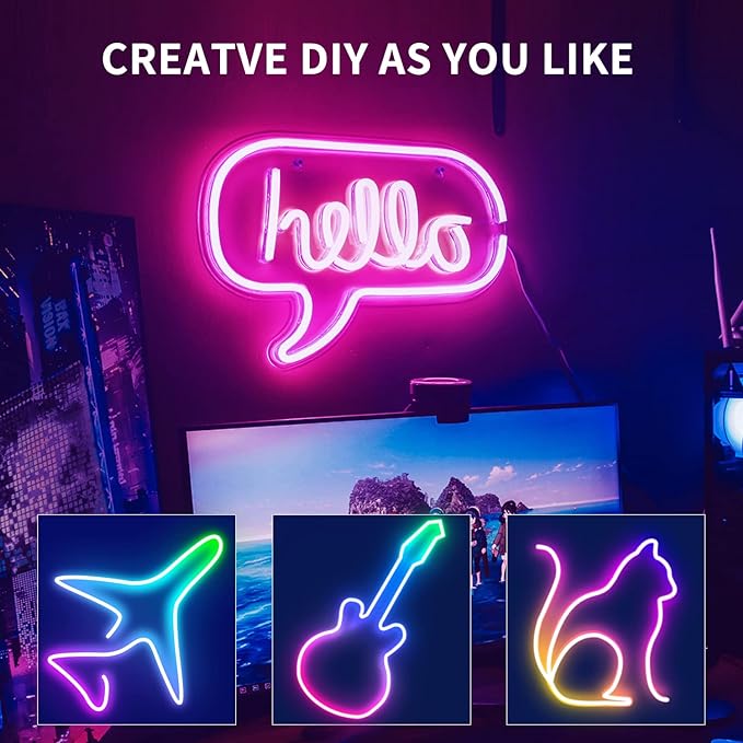 segrass 32.8ft LED neon Lights with Remote APP Control IP65 Waterproof Flexible Neon Strip Lights 24V RGB Rope Lights for Bedroom Room Outdoors Décor