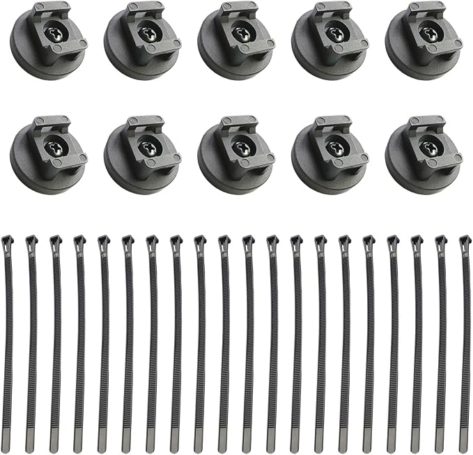 Magnetic Zip Tie Mounts, 10 Pack Heavy Duty Magnetic Cable Holder with 20 Reusable Zip Ties - 31mm Multipurpose Magnet Wire Management Bases for Cord Organizer (Black)