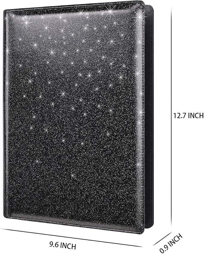 Glitter Portfolio Case, Bling Padfolio Cover for Women, Conference/Resume/Legal Document Organizer with Letter/A4 Size Clipboard Hardboard, Business Card Holders, Black