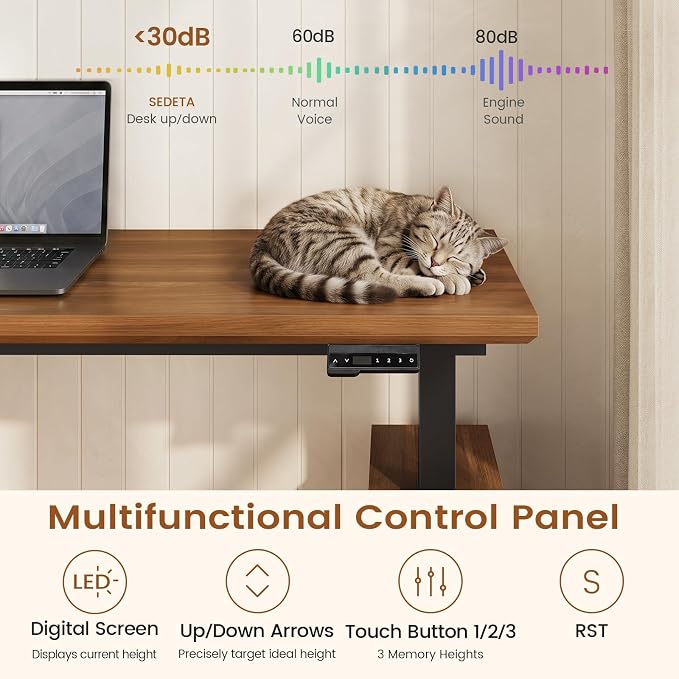 SEDETA Standing Two Person Desk, 98.4'' Farmhouse Long Computer Desk with 3 Drawers, Storage Cabinet, Electric Height Adjustable 2 Person Desk with Power Outlets for Home Office, Brown