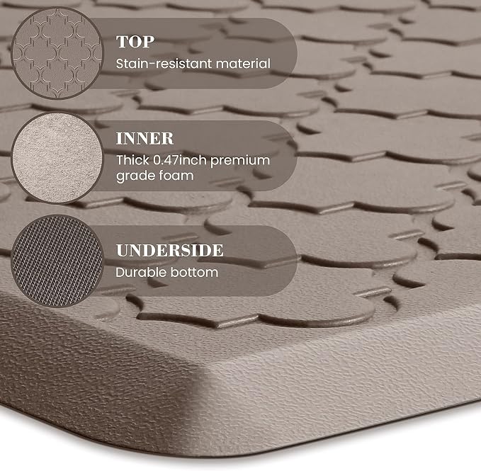 Kitchen Mat [2 PCS] Cushioned Anti-Fatigue Floor Mat Water Resistant Non-Skid Kitchen Mats and Rugs Ergonomic Comfort Foam Kitchen Rugs Standing Mat for Floor Office Sink (Khaki,20"x30"+20"x60")