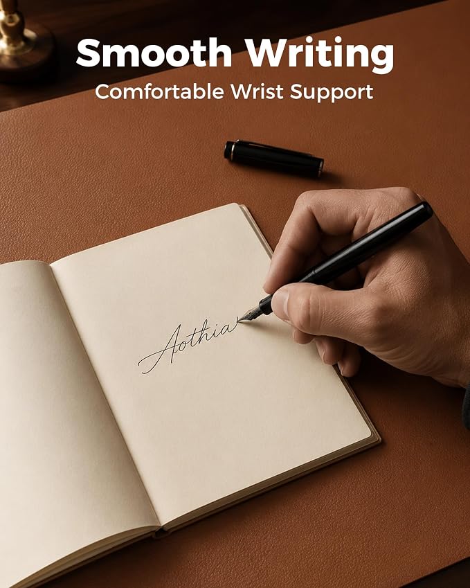 Aothia Double-Sided Desk Pad, Leather Desk Mat, Eco Cork Desk Pad Protector, Large Mouse Pad, Waterproof Desk Blotter Protector for Office/Home (25.6"x13.7", Brown)