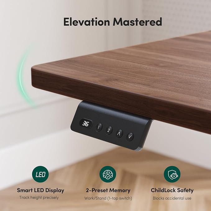 FEZIBO 63" x 55" L Shaped Standing Desk Adjustable Height, Electric Stand up Corner Computer Desk, Sit Stand Home Office Desk with Splice Board, Black Frame/Black Walnut Top