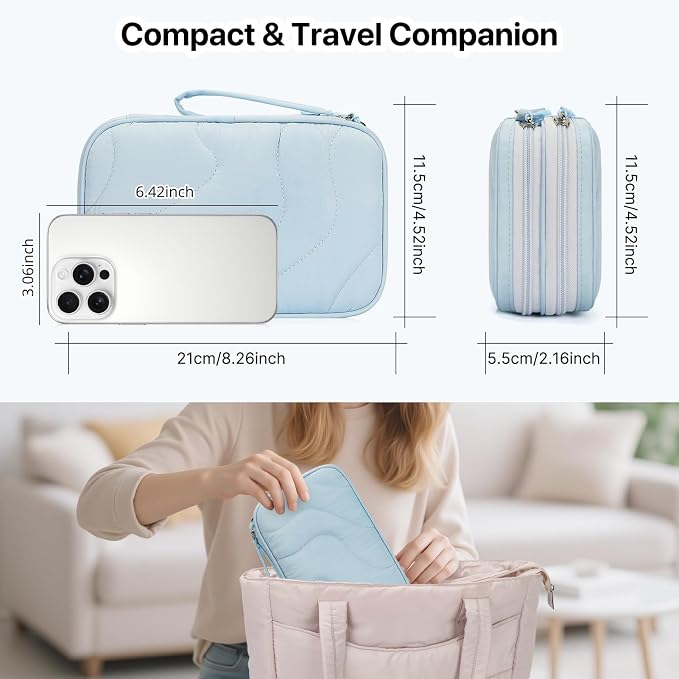 Skycase Tech Pouch - Lightweight Electronics Organizer Travel Case - Double Layers Cable Organizer - All-in-One Storage Bag for Charger, Cord, Phone, Flash Drive, Essentials - L