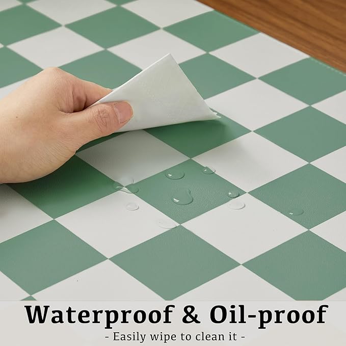 Checkered Desk Mat, Large Cute Aesthetic Retro PU Leather Computer Laptop Desk Mat, Non-Slip Waterproof Mouse Keyboard Pad, Desk Writing Mat for Work/Home (Sage, 31.5" x 15.7")