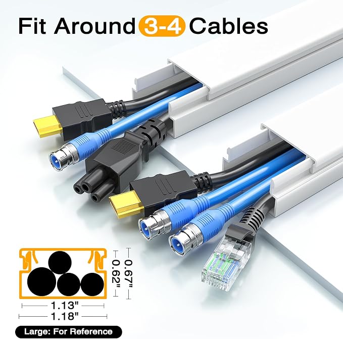 Delamu TV Cord Hider, 315in Wire Covers for 3-4 Cords on Wall, Large Cable Hider Cord Covers for Wires, Cable Management Wire Hiders for TV for Wall, L15.7 x W1.18 x H0.6 in, White