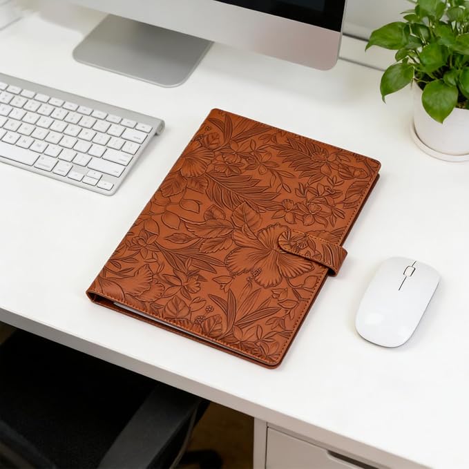 VANRA Padfolio Portfolio Binder Faux Leather Interview Resume Folder with Notepad, Document Organizer Card Holder, Letter-Sized Notepad Portfolio Organizer for Business School Office (Brown)