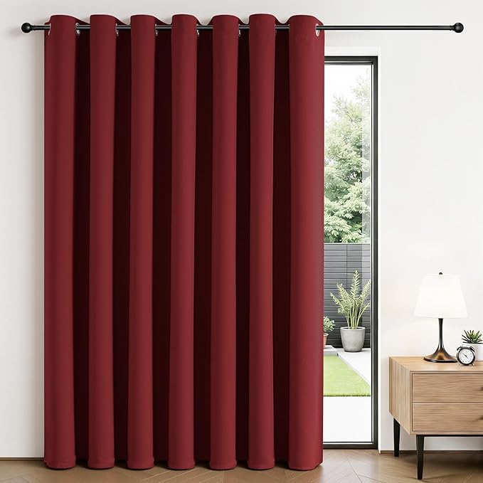 Joydeco Blackout Patio Sliding Door Curtains 84 Inches Long, Grommet Privacy Room Divider Curtains, Extra Wide Thermal Blackout Drapes for Bedroom Living Room (Burgundy Red, 100Wx84L, 1 Panel)